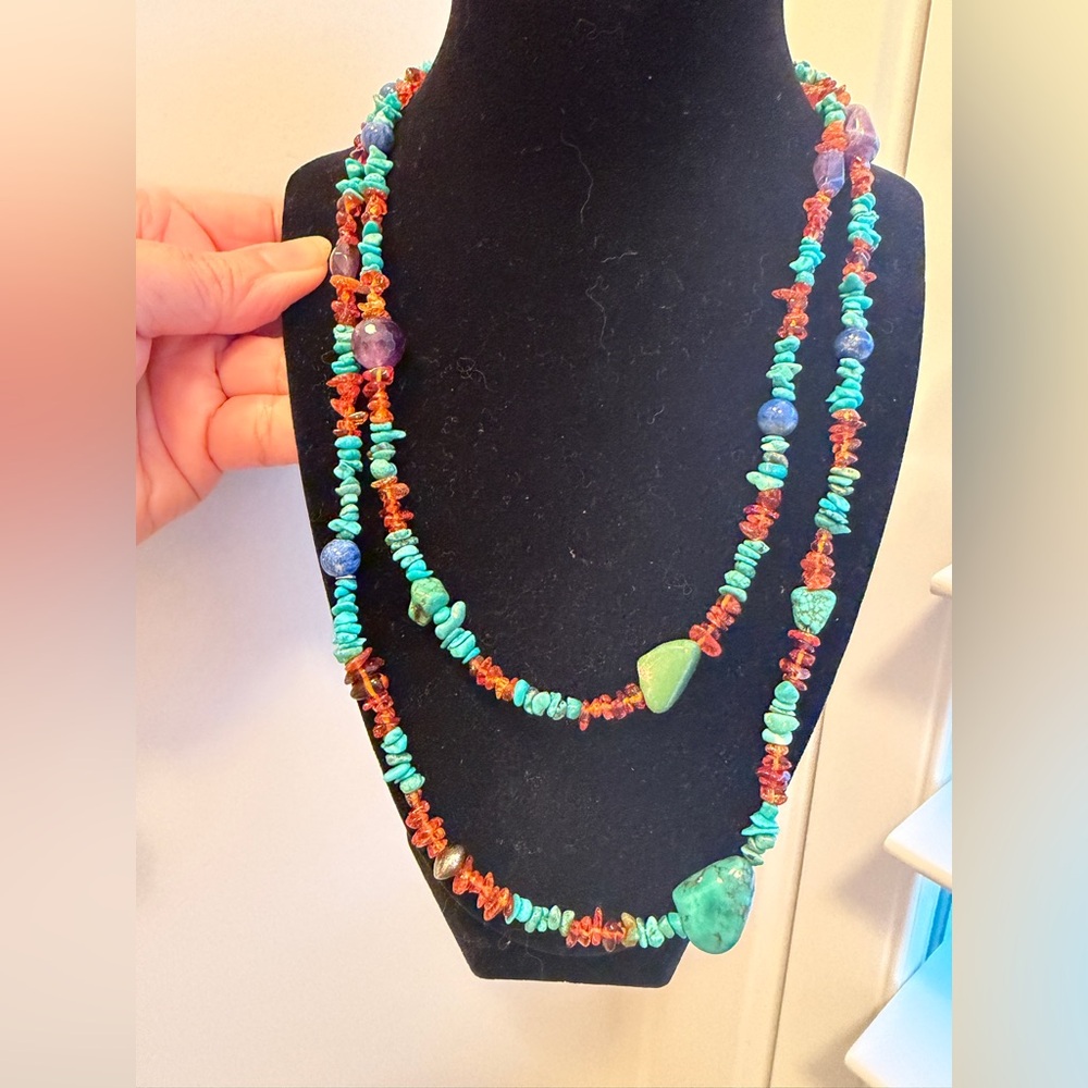 JAY KING Turquoise, Lapis, Amber & Amethyst 43" Necklace, Sterling Silver new ! - Picture 2 of 9